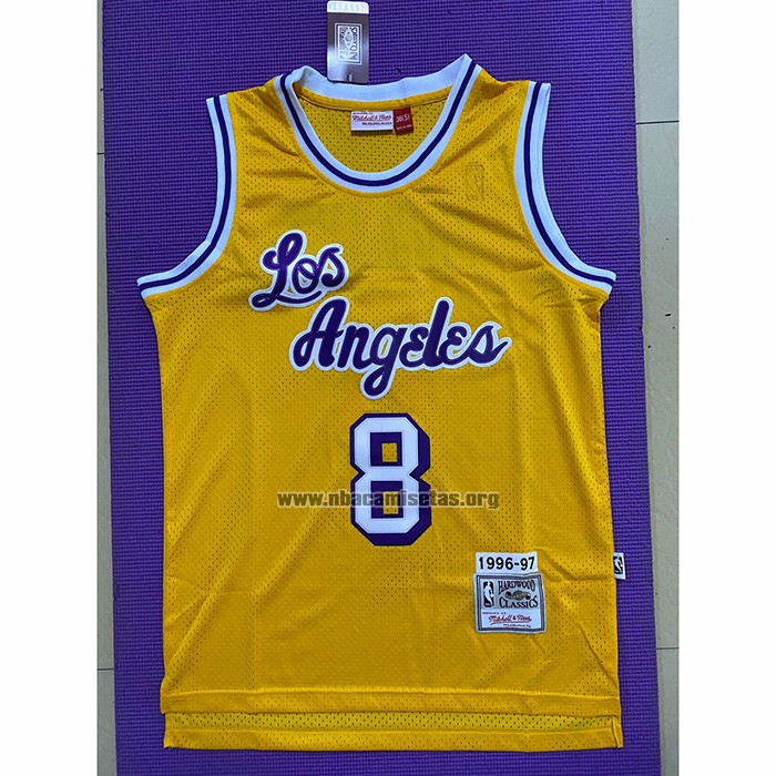 Camiseta Los Angeles Lakers Kobe Bryant NO 8 Mitchell & Ness 1996-97 Amarillo